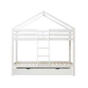 Lit superpos&eacute; cabane + tiroir de rangement bois blanc 90x190/90x190cm