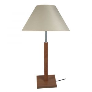 Lampe  &agrave; pied carr&eacute; bois H56cm fonc&eacute; Abat-jour  beige