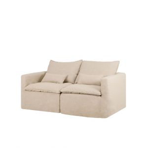 Canap&eacute; modulaire droit en coton et lin d&eacute;houssable beige 195x97cm