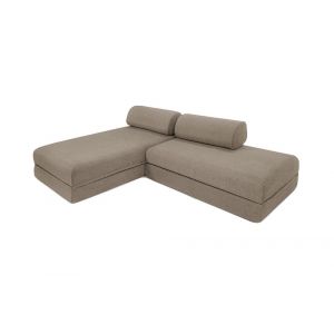 Canapé d'angle convertible 5 places en tissu taupe