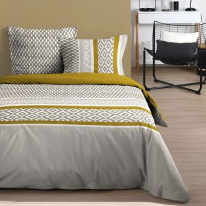 Parure de couette 100% coton 57 fils imprim&eacute;e 240x220cm 2 taies