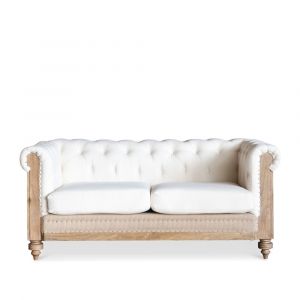 Canap&eacute; chesterfield 2 places en lin blanc