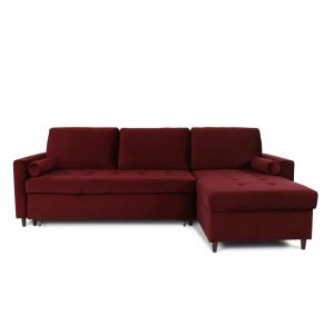 Canapé d'angle convertible réversible 4 places en velours rouge