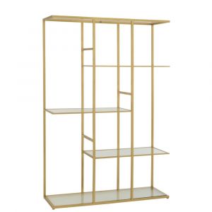 Etag&egrave;re biblioth&egrave;que asym&eacute;trique en verre et m&eacute;tal dor&eacute;