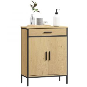 Meuble de salle de bain tiroir placard &agrave; porte &eacute;tag&egrave;re r&eacute;glable ch&ecirc;ne