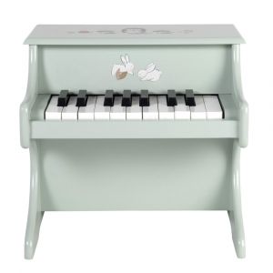 Piano enfant vert d'eau motifs animaux blancs, marrons et noirs