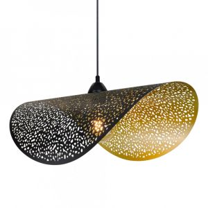 Suspension tuile en m&eacute;tal perfor&eacute; int&eacute;rieur dor&eacute; ext&eacute;rieur noir