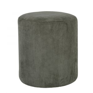 Pouf rond en textile c&ocirc;tel&eacute; vert kaki
