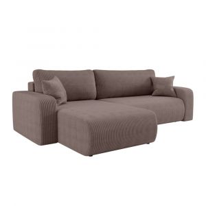 Canap&eacute; d'angle max r&eacute;versible convertible velours c&ocirc;tel&eacute; marron glac&eacute;