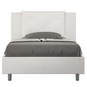 Lit coffre rembourr&eacute; 120x190 similicuir blanc