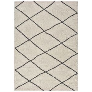 Tapis shaggy ethnique blanc/crème/noir 133x190 cm