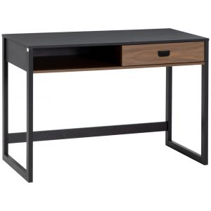 Bureau style industriel casier tiroir coulissant noir aspect noyer