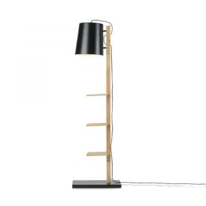 Lampadaire avec &eacute;tag&egrave;res m&eacute;tal/bois noir H168cm