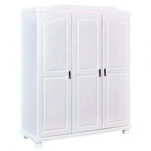Armoire  3 portes + penderie bois massif vernis blanc