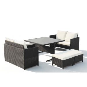 Salon de jardin encastrable 8 places en r&eacute;sine noir-blanc