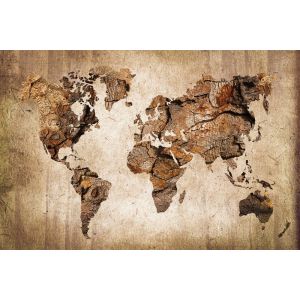 Tableau carte du monde effet bois imprimé sur toile 45x30 cm