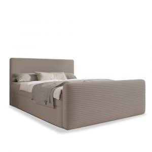 Lit coffre + matelas 160x200cm en velours c&ocirc;tel&eacute; Taupe