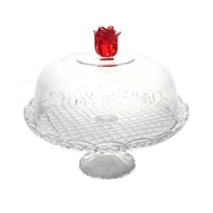 Cloche sur pied Rose en verre 30 cm transparent