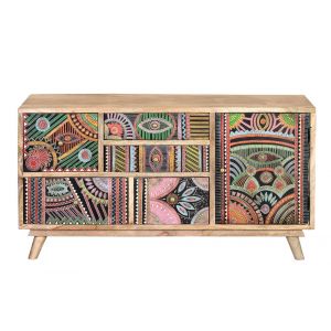 Commode en manguier naturel et multicolore