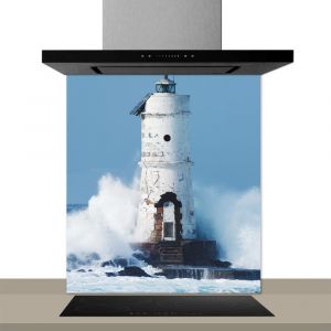 Fond de hotte d&eacute;corative, phare blanc bleu,blanc 60x70  cm