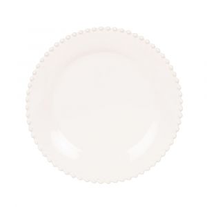 Assiette &agrave; dessert bord perles en fa&iuml;ence blanche