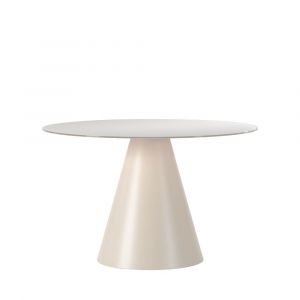 Table &agrave; manger 4pers ronde verre tremp&eacute;/m&eacute;tal &oslash;120cm beige