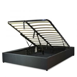 Lit coffre &eacute;lectrique en tissu gris fonc&eacute; avec t&eacute;l&eacute;commande 90x190 cm
