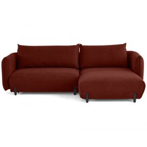 Canapé d'angle droit convertible 4 places en tissu texturé rouge