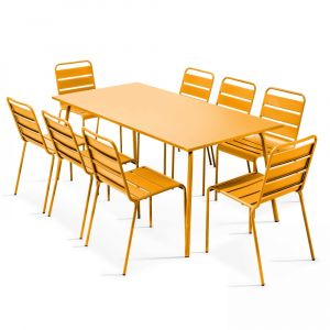 Ensemble table de jardin et 8 chaises en m&eacute;tal jaune