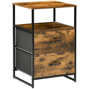 Chiffonnier design industriel 2 tiroirs, niche acier noir aspect bois
