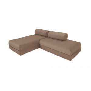 Canapé d'angle convertible 5 places en velours taupe