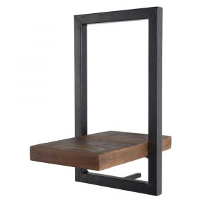 Etag&egrave;re murale 1 plateau en teck recycl&eacute; et m&eacute;tal noir L20
