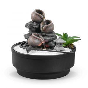 Fontaine d'int&eacute;rieur jardin zen r&eacute;sine grise &eacute;coulement cascade -H21cm