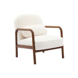 Fauteuil bois teint&eacute; noyer clair et fausse fourrure