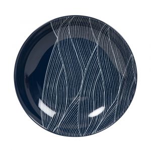 Assiette creuse en porcelaine bleue motif vagues blanches