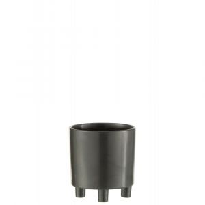 Cache-pot sur pied en c&eacute;ramique noir 15x15x16cm