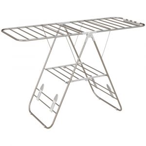 S&eacute;choir &agrave; linge sur pieds pliable 2 niveaux ajustables acier argent