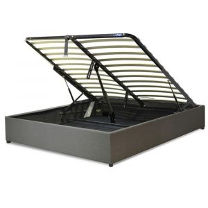 Lit coffre &eacute;lectrique en tissu gris clair avec t&eacute;l&eacute;commande 180x200 cm