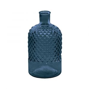 Vase bouteille en verre recycl&eacute;  bleu nuit 22 cm