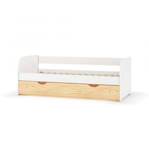 Lit banquette gigogne blanc et bois 80x190 cm