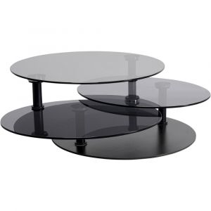 Table basse pivotante en verre et acier noir