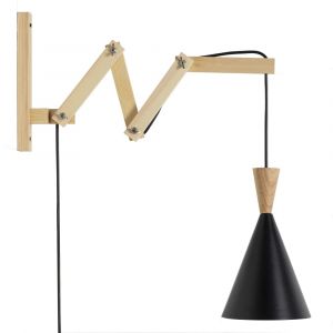 Applique murale extensible en bois et m&eacute;tal noir H.28 cm