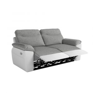 Canap&eacute; de relaxation &eacute;lectrique 3 places tissu et simili - Blanc/Gris
