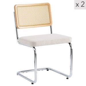 Lot de 2 chaises de salle &agrave; manger scandinaves en tissu beige