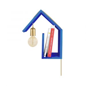 Applique maison droite bois bleu