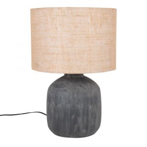 Lampe en c&eacute;ramique noire et abat-jour en jute
