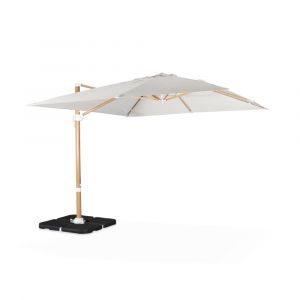Parasol ecru 3x3m structure effet bois + 4 dalles
