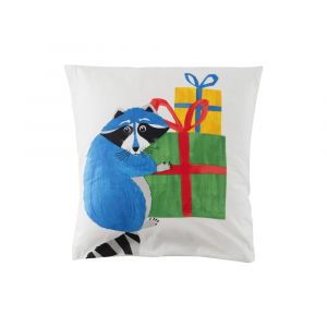Taie d'oreiller carrée coton bio enfant imprimé blanc 64 x 64 cm