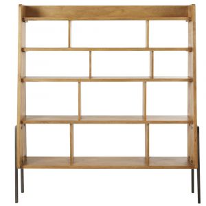 Biblioth&egrave;que en manguier et m&eacute;tal noir L145