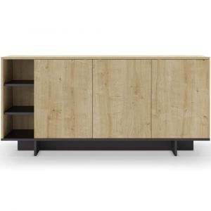 Buffet 3 portes décor chêne et noir 170 cm